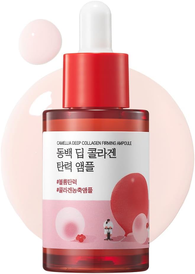 Round LAB Camellia Deep Collagen Firming Ampoule 1.01 Fl Oz, Hydrating and Elasticity-Enhancing Facial Serum with Multi Collagen for Smooth Fine Line and Firm Skin, Pore Tightening, Korean Skincare