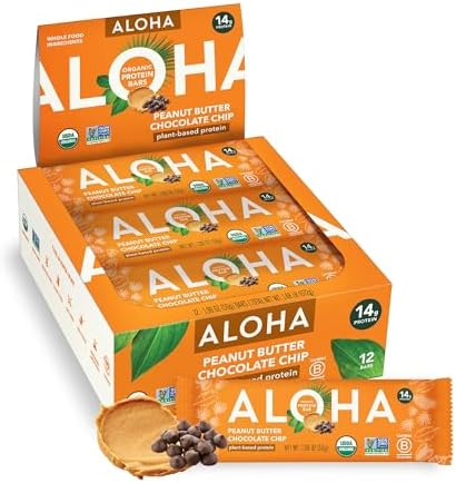 ALOHA Organic Plant Based Protein Bar | Peanut Butter Chocolate Chip, 12 Ct