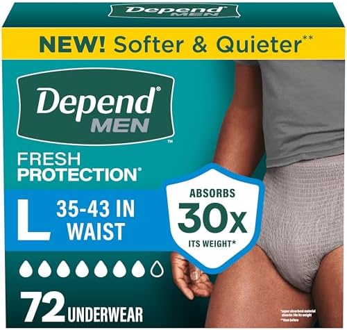 Depend Fresh Protection Adult Diapers for Men, Large, 72 Count - Personal Care