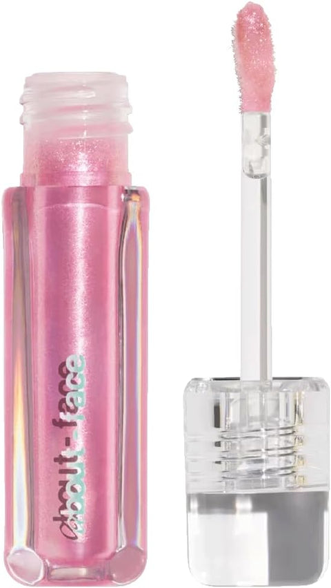 About-Face Light Lock Lip Gloss | High Shine Oil, Pink Sparkle, 0.21oz, Non Sticky, Coconut Oil & Lavender - Vegan Clean Beauty - Lipstick - Lip Makeup