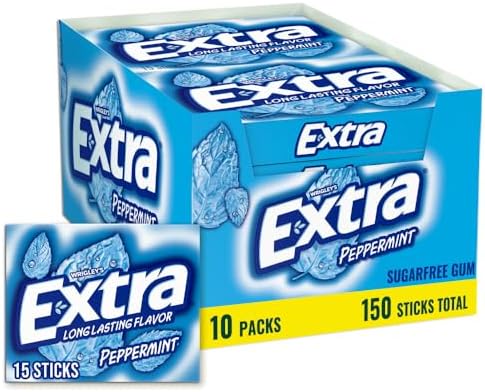 Extra Peppermint Chewing Gum, Individually Wrapped, Bulk, 15 ct, 10 Pack - Personal Care