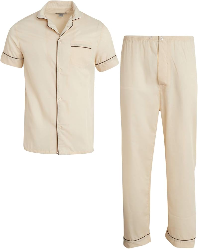 Ten West Apparel Men's 2-Piece Pajama Set with Short Sleeve Shirt and Long Pants, Size Large, Tan
