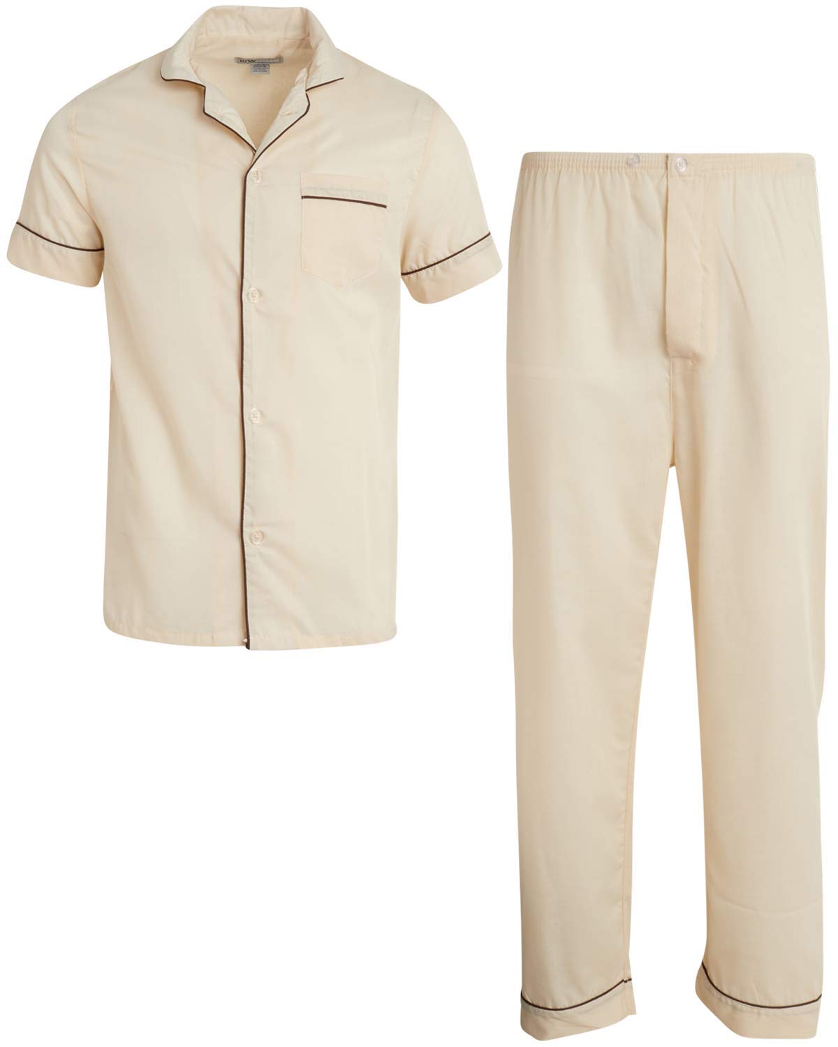 Ten West Apparel Men's 2-Piece Pajama Set with Short Sleeve Shirt and Long Pants, Size Small, Tan - Personal Care