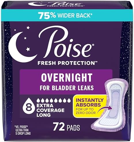 Poise Overnight Incontinence Pads for Women, 8 Drop, 72 ct - Personal Care