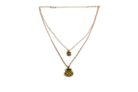 Charming Charlie 2-Layered Gold Necklace with Mini & Large Pineapple Pendants - Women's Layering Jewelry