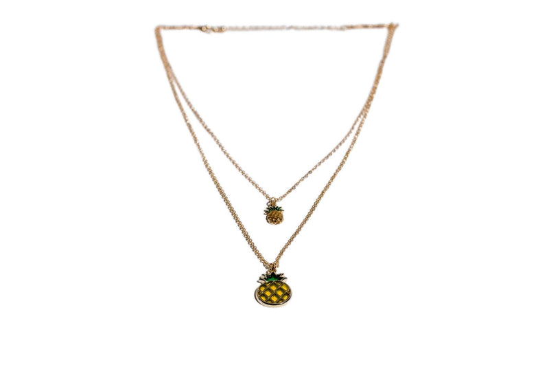 Charming Charlie 2-Layered Gold Necklace with Mini & Large Pineapple Pendants - Women's Layering Jewelry
