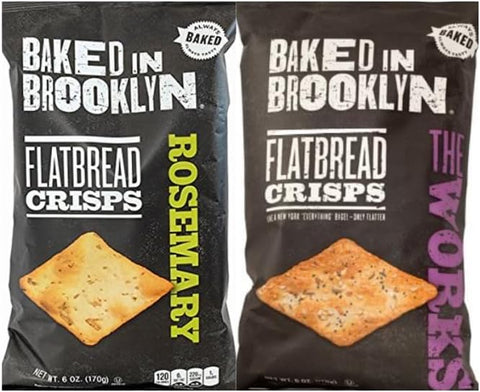 Variety Pack Flatbread Crisps Baked in Brooklyn - 2 Flavors: Rosemary and The Works - All-Natural, Gourmet, Healthy Snacks - 6 oz Each, 2 Pack - Perfect for Entertaining, Parties, and Everyday Snacking