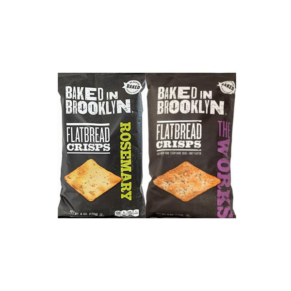 Variety Pack Flatbread Crisps Baked in Brooklyn - 2 Flavors: Rosemary and The Works - All-Natural, Gourmet, Healthy Snacks - 6 oz Each, 2 Pack - Perfect for Entertaining, Parties, and Everyday Snacking