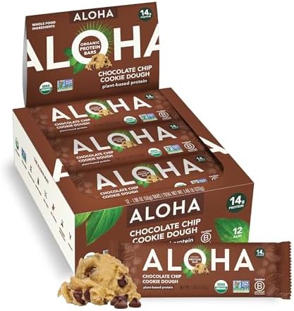 ALOHA Organic Plant Based Protein Bars | Chocolate Chip Cookie Dough, 12 Ct