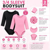 Moret Kids Girls Ballet Dance 2-Pack 3/4 Sleeve Leotard Set, Black and Pink Classic Scoop  - Image 5