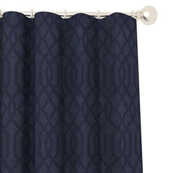 Alessia Cotton Moroccan Trellis Damask Curtain Panel, Blue Navy/Blue Indigo, 96" L x 50" W Ring Top, Room Darkening