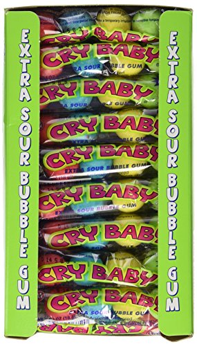 Cry Baby Extra Sour Original Bubble Gum, 36 Tubes (4 Count Each) - Sour Flavors: Lemon, Cherry, Apple, Berry