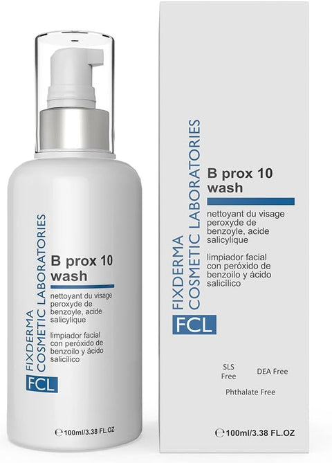 Fcl 2% Benzoyl Peroxide Face Wash, B-Prox 10 Face Wash for Acne Exfoliate Blackheads Controls Oil Production, Soap free Non-Drying, Non-comedogenic Cleanser - 3.38 FL Oz