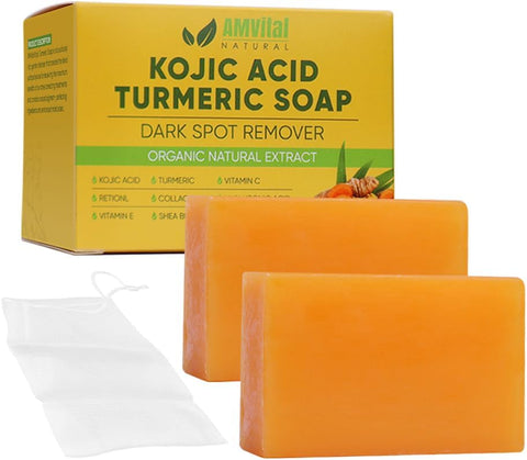 Kojic Acid Soap Turmeric & Vitamin C Facial and Body Cleansing Bar Refreshing Glow for Dull Skin Daily Deep Pore Cleanser with Coconut Oil For Face and Body, Men & Women (1)