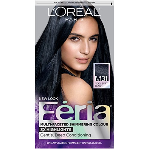 L'Oreal Paris Feria Multi-Faceted Shimmering Permanent Hair Color, M31 Midnight Moon (Cool Soft Black), Pack of 1, Hair Dye