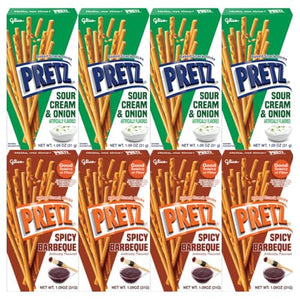 Baked Snack Sticks Variety Pack 8 Pack, Crunchy Savory Pretzel Sticks, 1.09 oz Individual Bags, Sour Cream & Onion and Spicy Barbeque Flavored On the Go Lunchbox Party Snacks