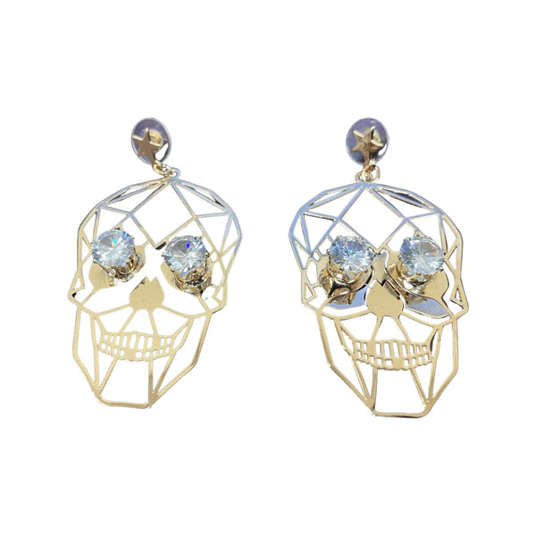 New Big Top Deals Halloween Skeleton Skull Earrings with Cubic Zirconia Eye Accents Gold Platted