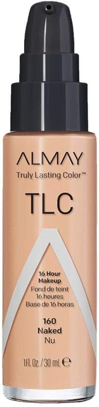 Almay Liquid Foundation, Truly Lasting Color, Long Wearing Natural Finish, Vitamin E and Lemon Extract, Hypoallergenic, Cruelty-Free, Dermatologist Tested, 160 Naked, 1 fl oz