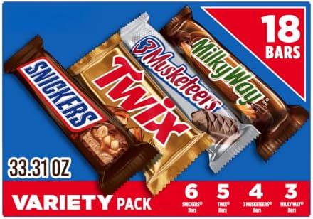SNICKERS, TWIX, 3 MUSKETEERS, MILKY WAY Full Size Back to School Chocolate Bar Variety Pack, 18 ct Bulk Candy Box