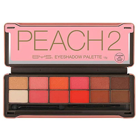 Bys Peach 2 Eyeshadow Palette Tin with Mirror Applicator 12 Matte & Metallic Shades - Personal Care