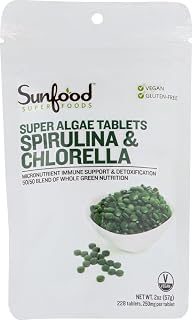 Sunfood Superfoods Chlorella Spirulina Tablets - Spirulina and Chlorella Green Algae Tablets for Women & Men, Source of Chlorophyll, B Vitamins, and Protein, Broken Cell Wall, Vegan - 2 oz Bag