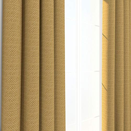 Indigo2ashNY Roxanne Raffia-Premium Energy Saving Sheen Basketweave Textured Heavyweight Curtain, Ultra Elegant, Gold, 96" L x 50" W Ring Top, Room Darkening