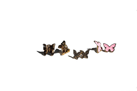Charming Charlie 3 Pairs of Gold-Plated Butterfly Stud Earrings Set - Flutter in Elegance with Diverse Butterfly Designs. Add Radiance to Your Look. - Personal Care