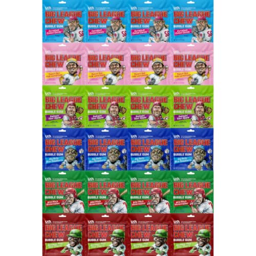 Variety Pack Big League Chew Bubble Gum, 24 Pack (2.12 oz each pouch) Soft Shredded Bubble Gum Bulk Chewing Gum Assorted Gum Variety Pack for Kids and Adults