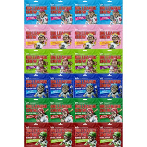 Variety Pack Big League Chew Bubble Gum, 24 Pack (2.12 oz each pouch) Soft Shredded Bubble Gum Bulk Chewing Gum Assorted Gum Variety Pack for Kids and Adults