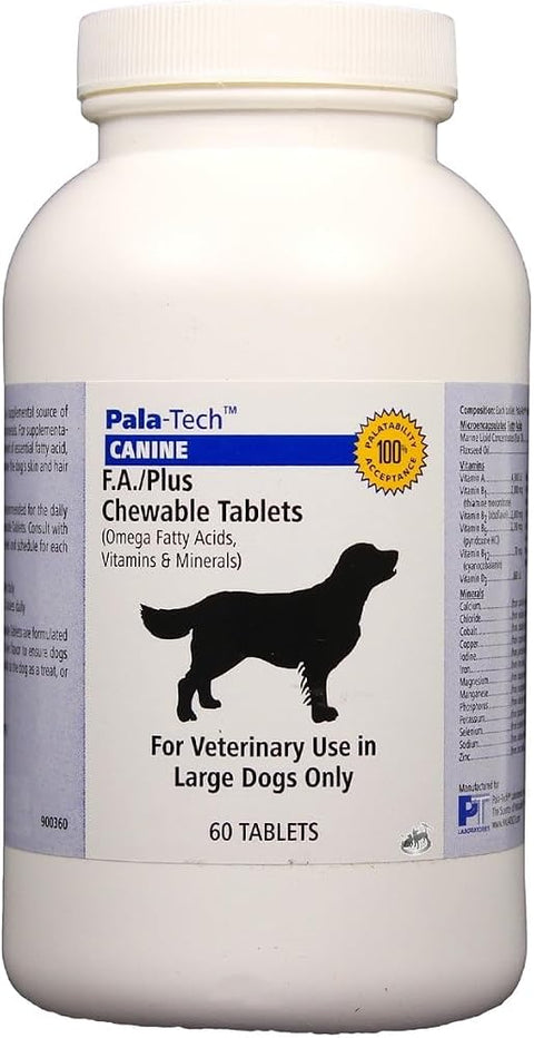 Pala-Tech FA Plus Chew Tabs for Large Dogs - Supports Skin, Coat & Allergy Relief - Dog Vitamins and Supplements with Omega-3 & 6 Fatty Acids - 60 Ct, Roast Beef Flavor
