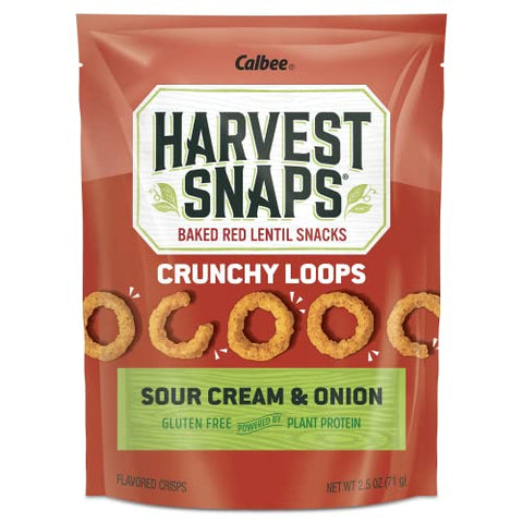 Harvest Snaps Veggie Chips (Sour Cream and Onion Crunchy Loops) | Powered by Plant Protein, Gluten Free, Non-GMO Baked Vegetable Crisps | Made in USA (12 Snack Packs)