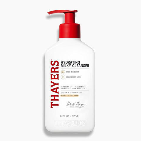 Thayers Milky Hydrating Face Cleanser with Snow Mushroom and Hyaluronic Acid, Dermatologist Recommended Gentle Facial Wash and Hydrating Skincare for Dry and Sensitive Skin, Paraben Free, 8 Fl Oz