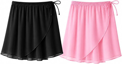 Moret Kids Girls' Ballet and Dance 2-Pack Chiffon Wrap Skirt - Combination Pack (Black & Pink) - Lightweight Practice Recital Tutu Skirt, Small