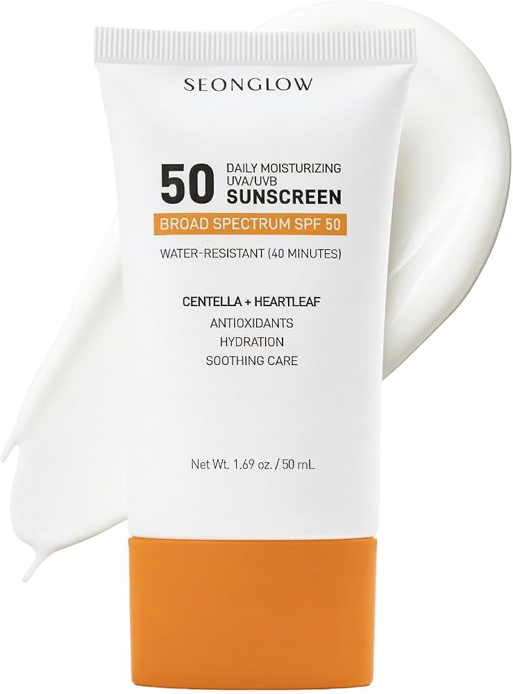 Sunscreen for Face SPF 50: Korean Daily Facial Moisturizer Sun Protector with Centella Heartleaf & Vitamin E - Lightweight Formula No White Cast & Water Resitant (1.69 Fl Oz (Pack of 1))