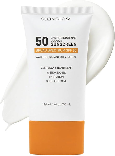 Sunscreen for Face SPF 50: Korean Daily Facial Moisturizer Sun Protector with Centella Heartleaf & Vitamin E - Lightweight Formula No White Cast & Water Resitant (1.69 Fl Oz (Pack of 1))