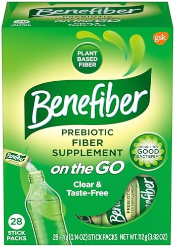 Benefiber Prebiotic Fiber Supplement Powder, Unflavored, 28 Stick Packs