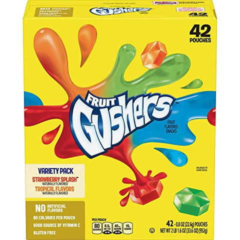 Gushers Fruit Variety Pack, Strawberry Splash & Tropical (42 ct.) A1, Gluten-Free, No Artificial Flavors