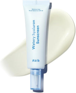 Abib Watery Hyaluron Sunscreen UV Broad Spectrum SPF 30 Moisture Tube, Hydrating & Lightweight Korean Sunscreen with Hyaluronic Acid, Niacinamide, Vitamin C, No White Cast, Skin Care 1.69 fl oz 50ml