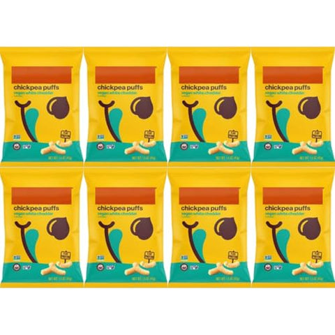 Chickpea Puffs Vegan White Cheddar 1.5 oz (8-Pack) – Healthy Crunchy Snack for Kids and Adults – Gluten-Free, Plant-Based, Protein-Rich Snack - Personal Care