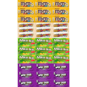 Big TOP DEALS USA 16 Count Candy Variety Pack, 4 Each Mike and Ike Original Fruits, Now and Later Grape, Whatchamacallit, M&M's Peanut - Individually Wrapped, Fruity Chewy Candy, Single Serve Packs