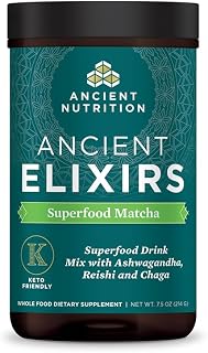 Matcha Green Tea Powder with Ashwagandha by Ancient Nutrition, Ancient Elixirs Superfood Matcha Energy Powder, with MCTs, Promotes Healthy Energy Levels, Paleo and Keto Friendly, 20 Servings