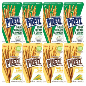 Baked Snack Sticks Variety Pack 8 Pack 1.09 oz Individual Bags, Crunchy Baked Pretzel Sticks, Sour Cream & Onion and Sweet Corn Flavored On The Go Lunchbox School Office Party