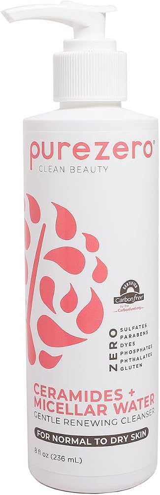 Purezero Hydrating Gentle Face Cleanser – Hyaluronic Acid Gentle Moisturizing Cleanser + Ceramides, Micellar Water, Fragrance-Free, Zero Sulfates, Parabens, Vegan & Cruelty-Free, 8 oz