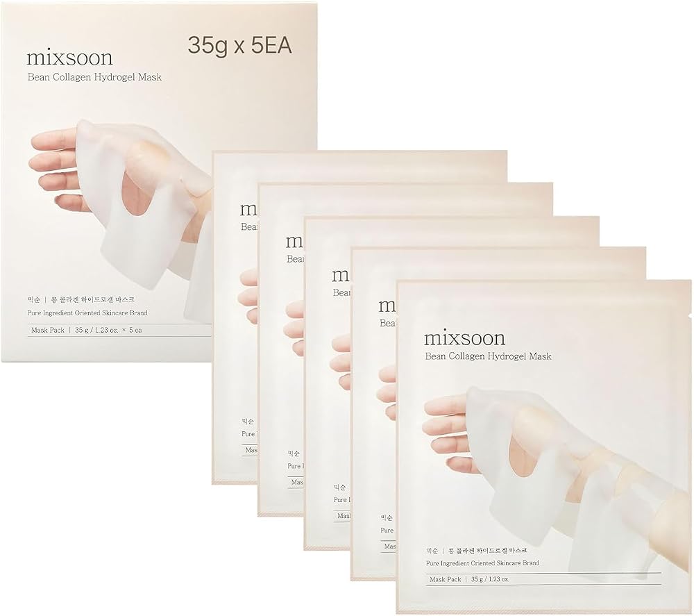 Mixsoon Bean Collagen Hydrogel Mask Hydration All-In-One Firming, Soothing Gel Formula Face Mask for Radiant, Smooth Skin Stocking Stuffers 35g / 1.18 fl.oz. (5ea) Korean Glass Skin Care