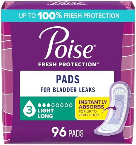 Poise Incontinence Pads for Women, 3 Drop, Long, 96 ct