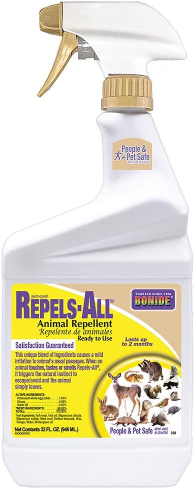 Bonide Repels-All Animal Repellent, 32 oz Ready-to-Use Spray, Outdoor Garden Deer & Rabbit Repellent, People & Pet Safe