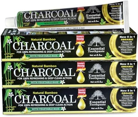 Natural Charcoal Essential Toothpaste | Fluoride Free| 6.53 oz Pack of 3