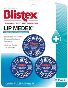 Blistex Lip Medex Medicated Lip Balm, 24 Hr Moisture, 0.25 oz, 3 Count