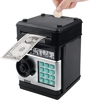 Piggy Bank Electronic Mini ATM for Kids Toy, Safe Coin Banks Money Saving Box Password Code Lock for Children,Boys Girls Best Gift (Black)