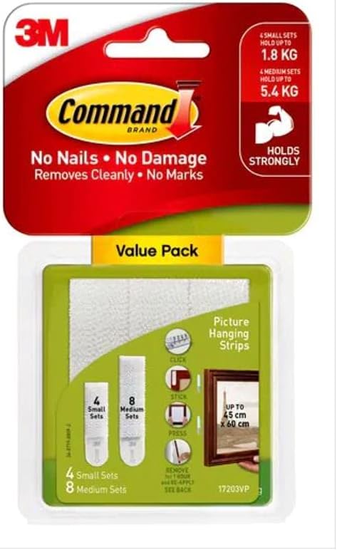 Command Picture Hanging Strips Value Pack, 12 Pairs: 8-Medium, 4-Large Pairs, Decorate Damage-Free